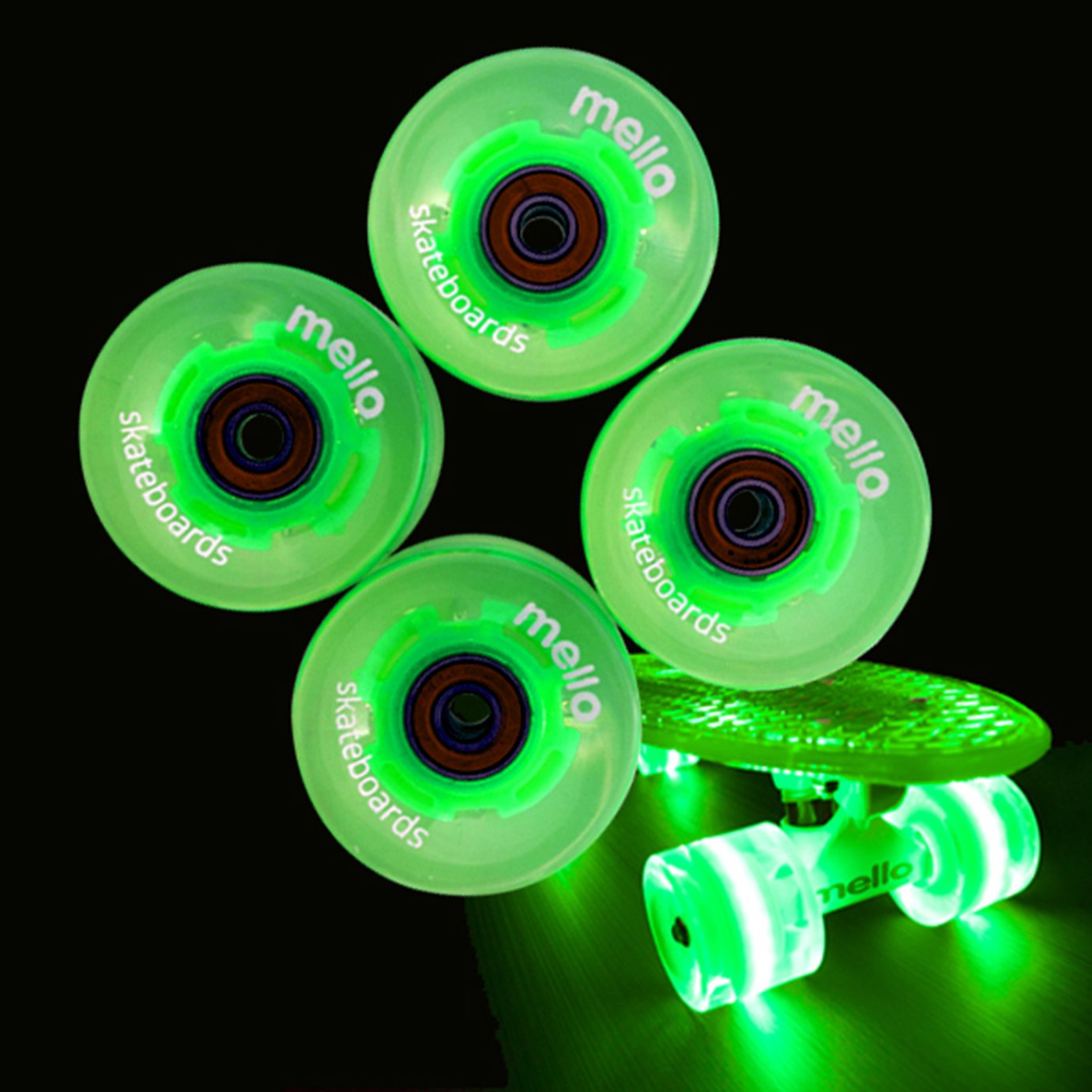 Mello Green Ice LED Skateboard Wheel Set.