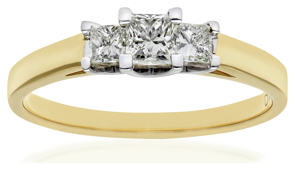 18ct Gold 0.50ct Diamond Princess Cut Ring - Size L