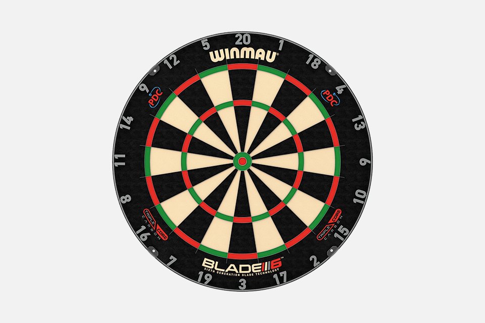 Winmau blade 6 championship dartboard and darts set.