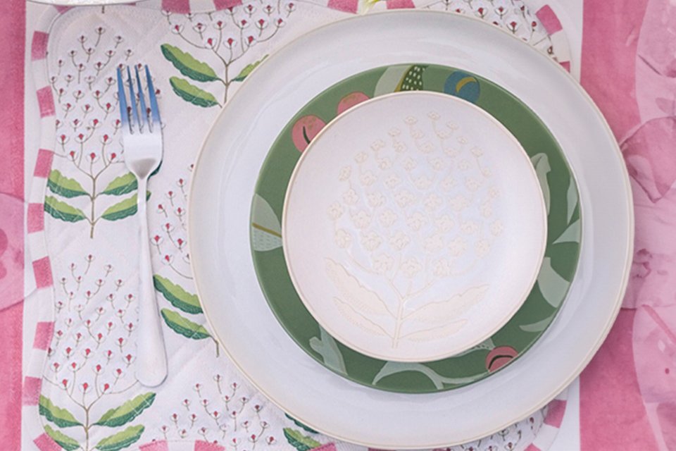 A table set with Habitat x Sanderson & National Trust Bellis placemats.