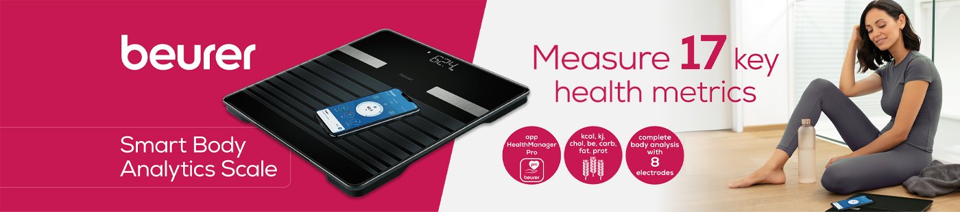 Beurer. Smart body analytics scale. Measure 17 key health metrics.