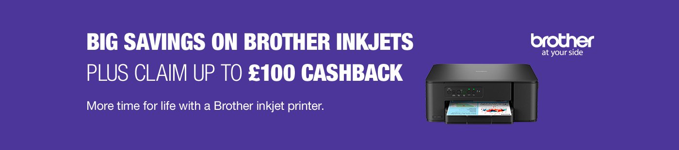 Big savings on Brother inkjets. Plus claim up to £100 cashback. More time of life with a Brother inkjet printer.