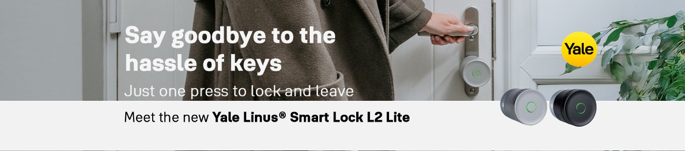 Yale. Say goodbye to the hassle of keys. Just one press to lock and leave. Meet the new Yale Linus smart lock L2 lite.