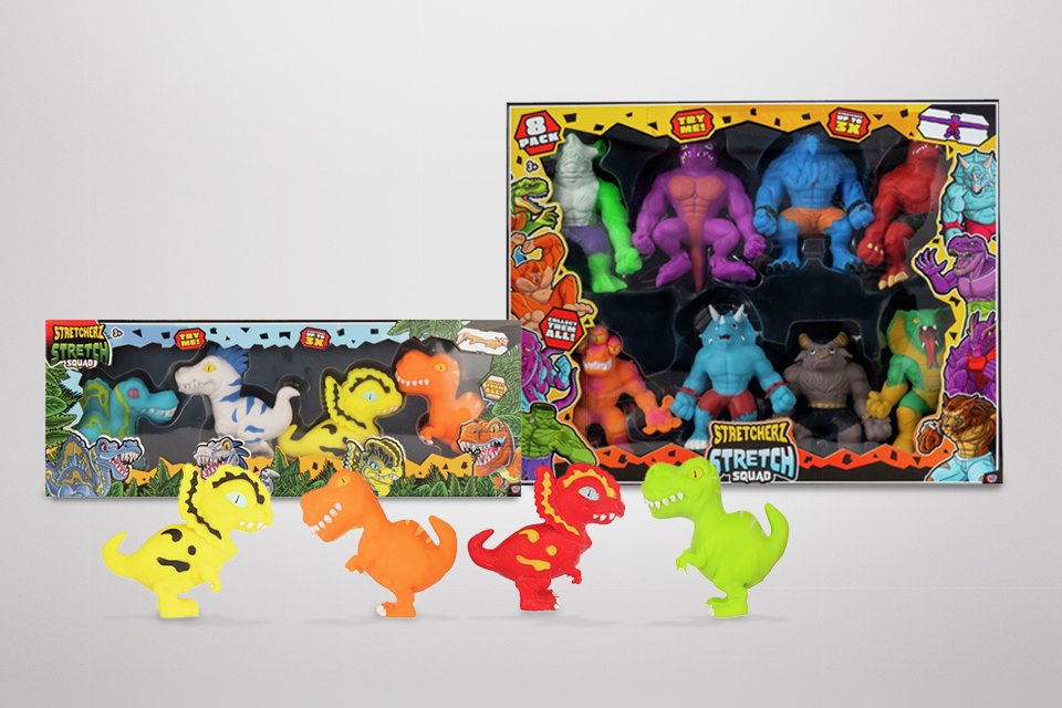 Stretcherz Stretch Squad Dino - pack of 4 & Stretcherz Stretch Squad Collectibles - pack of 8.