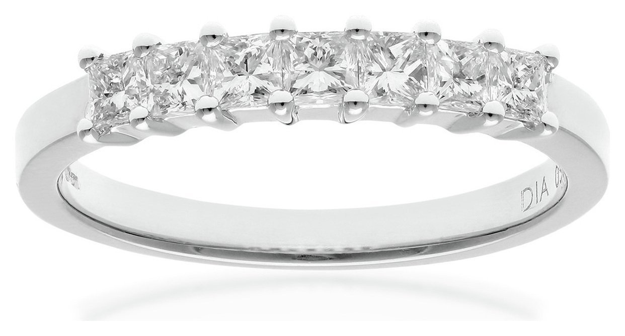 18ct White Gold 0.50ct Diamond Princess Cut Ring - Size J