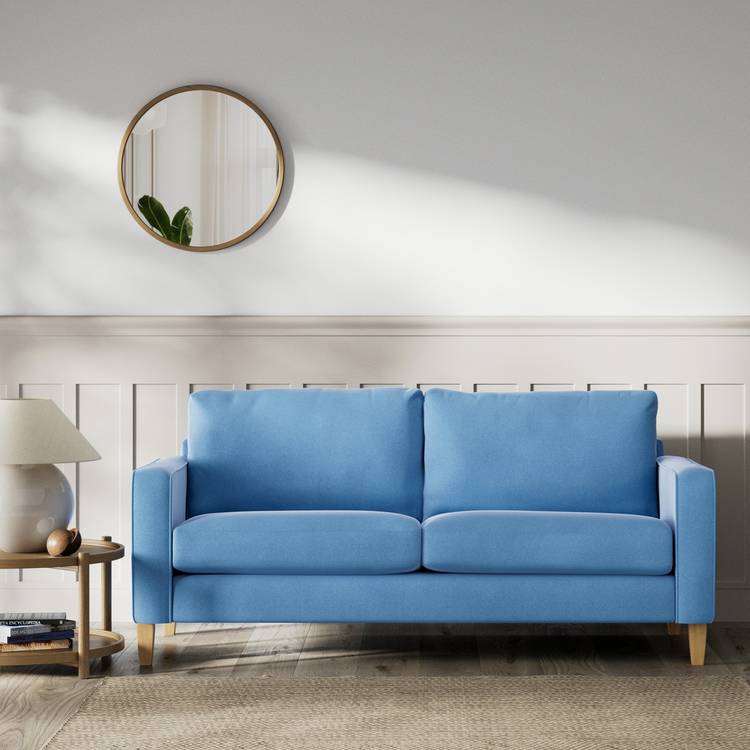 Habitat Flint Velvet 3 Seater Sofa - Sky Blue - Ash Leg 0