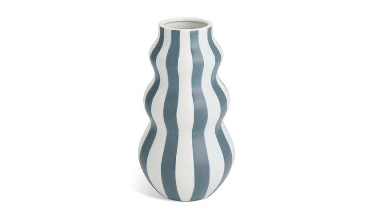 Habitat Hand Painted Stripe Vase - Blue