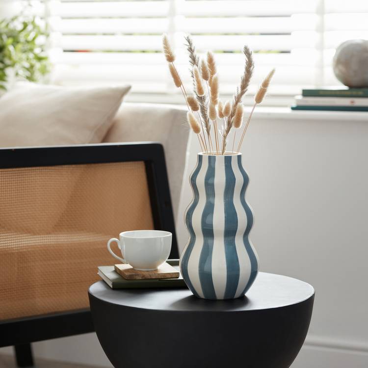Habitat Hand Painted Stripe Vase - Blue 0