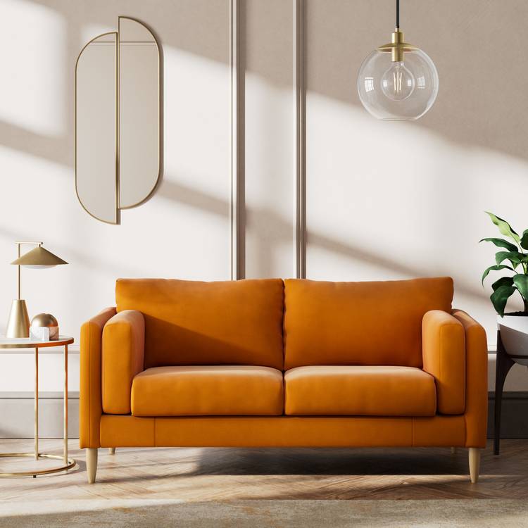 Habitat Newington Fabric 2 Seater Sofa - Orange - Ash Leg 0