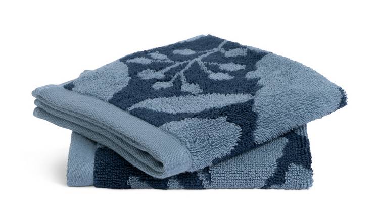 Habitat Foliage 2 Pack Face Cloth - Navy