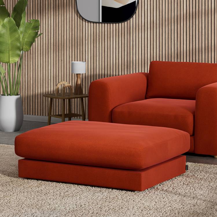 Habitat Ayr Velvet Footstool - Burnt Orange 0