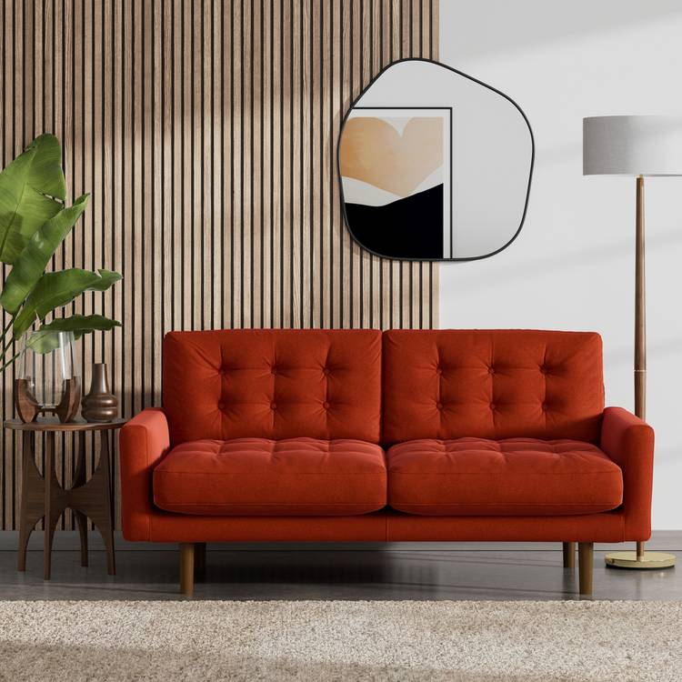 Habitat Fenner Velvet 2 Seater Sofa - Burnt Orange -Dark Leg 0