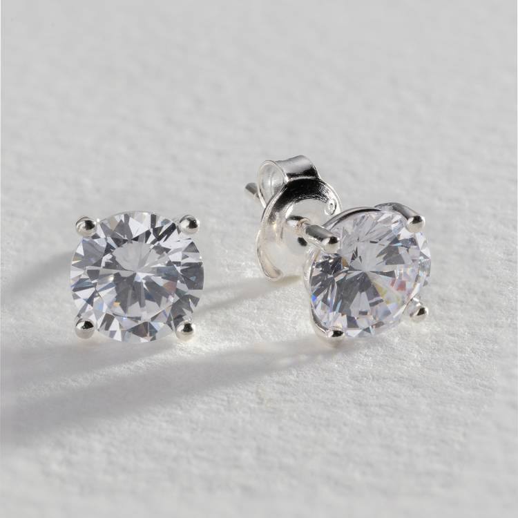 Revere Sterling Silver Round Cubic Zirconia Stud Earrings 0