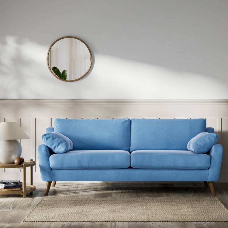 Habitat Lomond Velvet 4 Seater Sofa - Sky Blue - Dark Leg 0