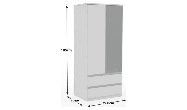 Habitat Jenson 2 Door 2 Drawer Mirror Wardrobe - White Gloss