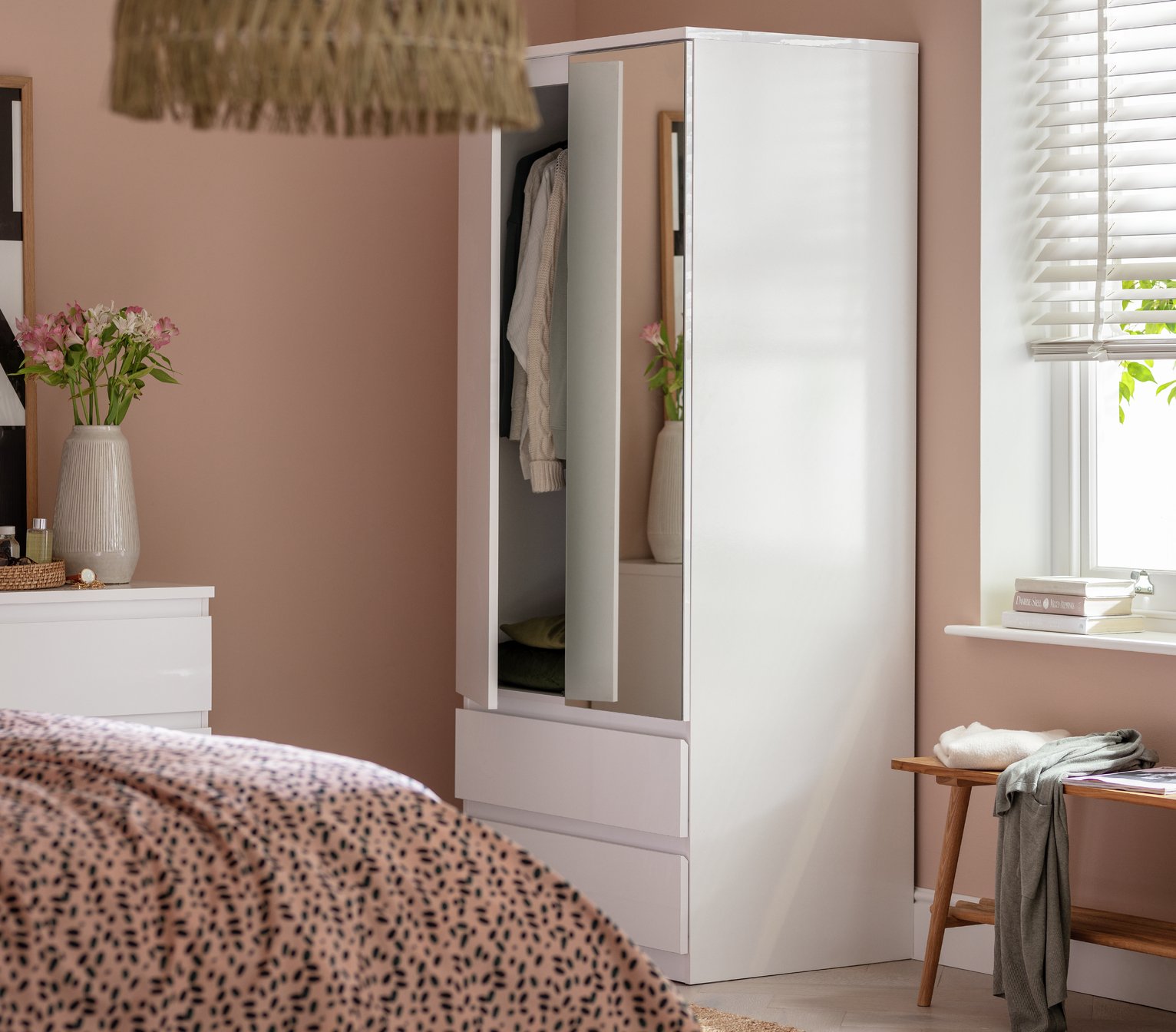 Habitat Jenson 2 Door 2 Drawer Mirror Wardrobe - White Gloss
