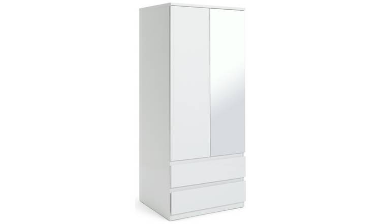 Habitat Jenson 2 Door 2 Drawer Mirror Wardrobe - White Gloss