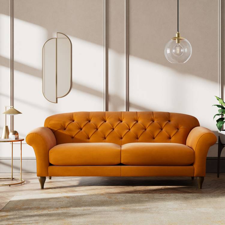 Habitat Brooker Fabric 4 Seater Sofa - Orange - Dark Leg 0