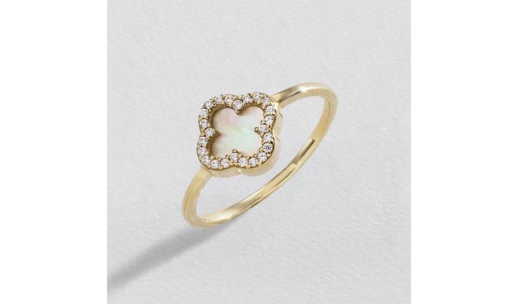 Revere 9ct Yellow Gold Clover MOP Ring - R