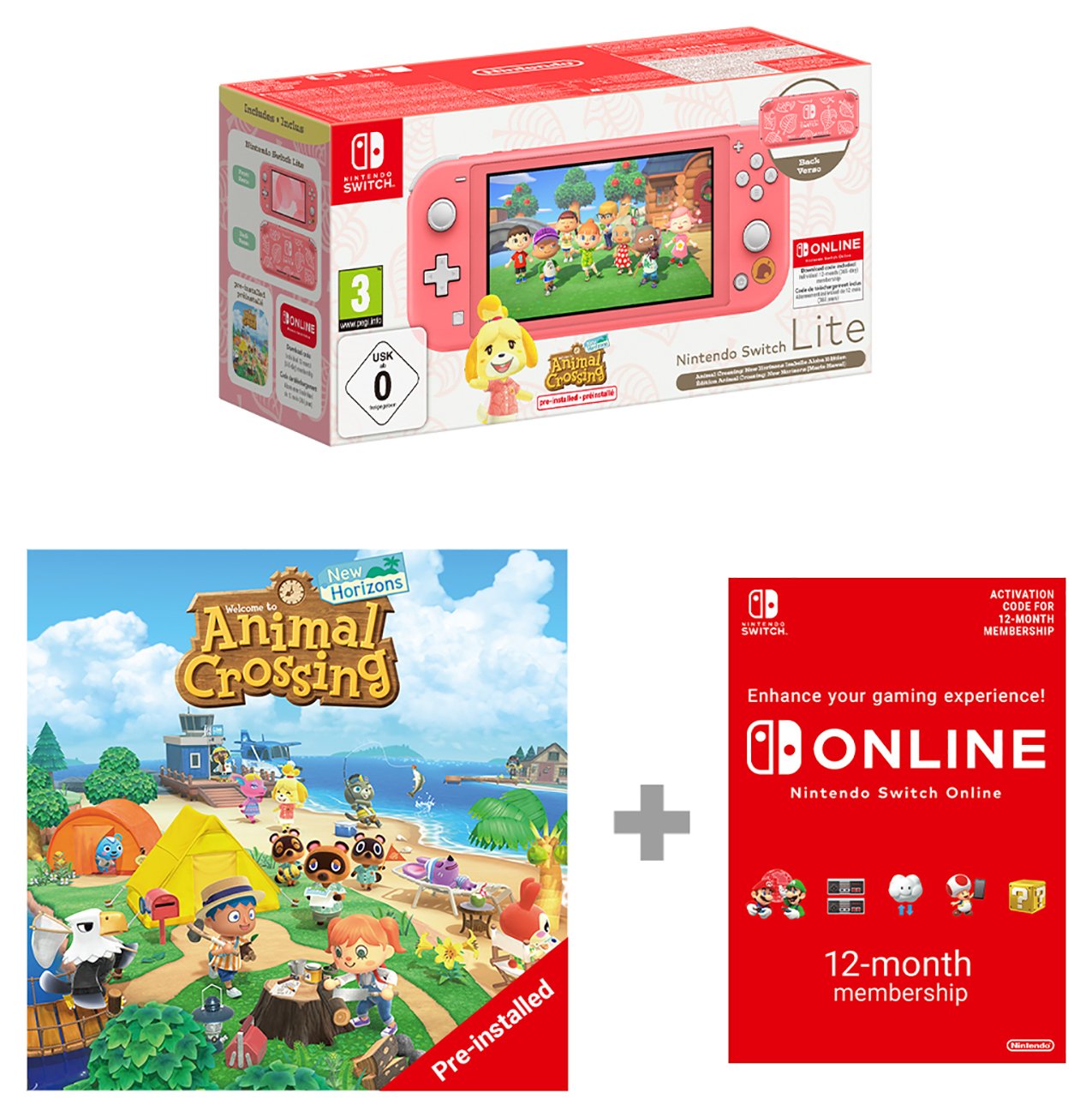 Nintendo Switch Lite Animal Crossing Bundle - Coral