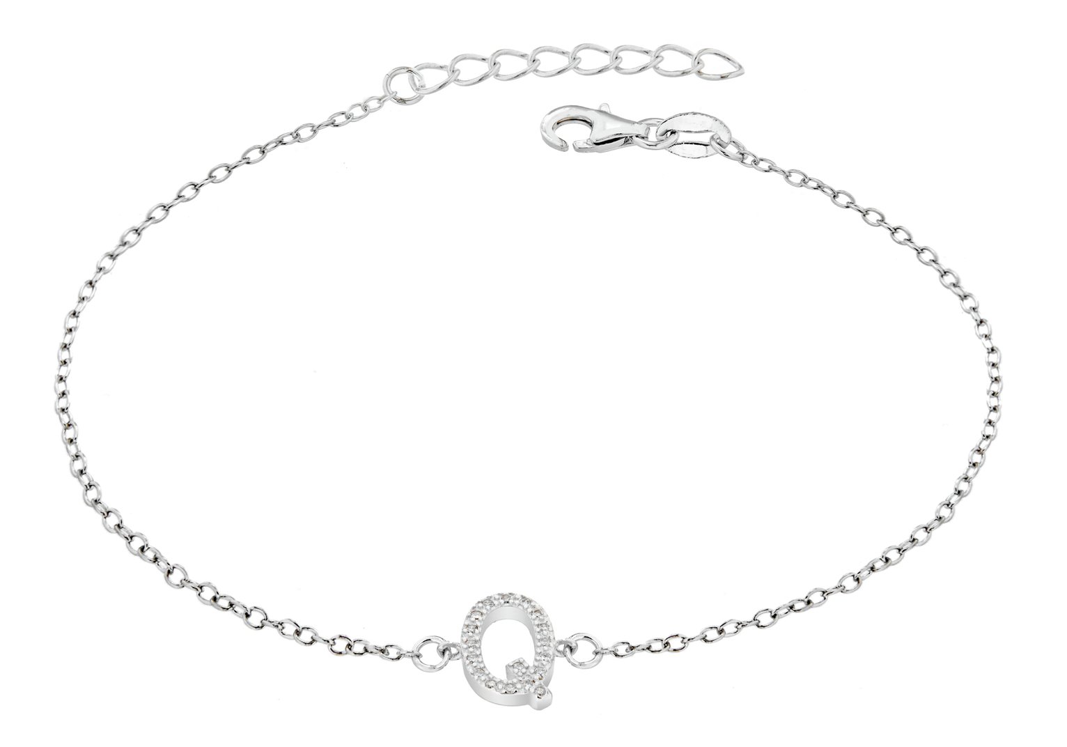 Sterling Silver Cubic Zirconia Initial Bracelet - Q