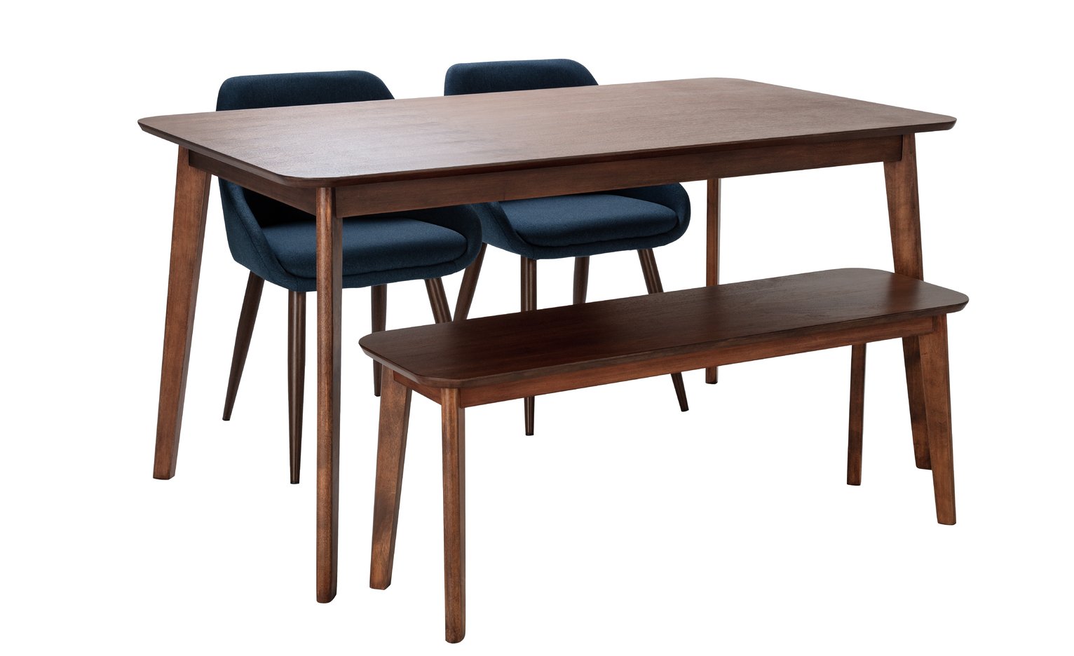 Argos Home Skandi Walnut Veneer Table, 2 Blue Chairs & Bench Review