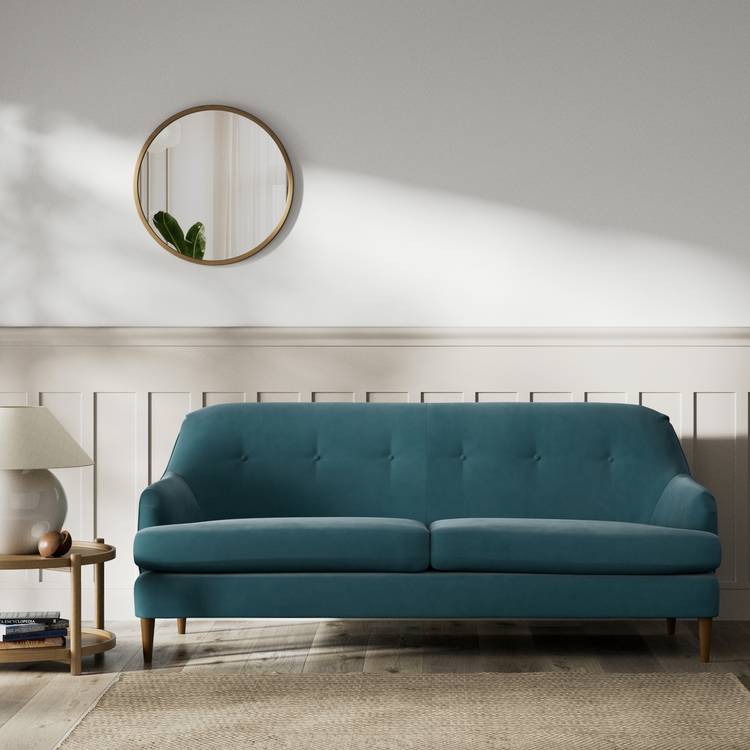 Habitat Frome Fabric 3 Seater Sofa - Teal - Dark Leg 0