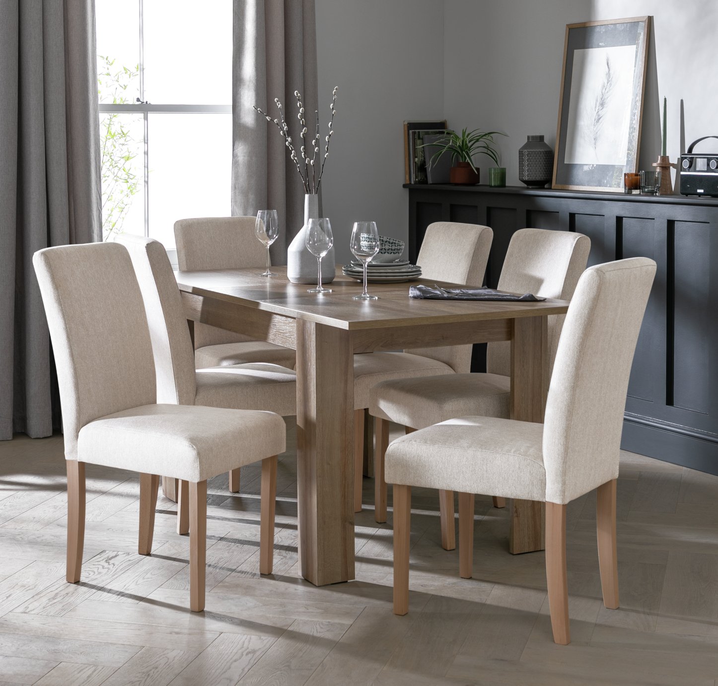 Argos Home Miami 4-6 Seater Extending Table & 6 Cream Chairs