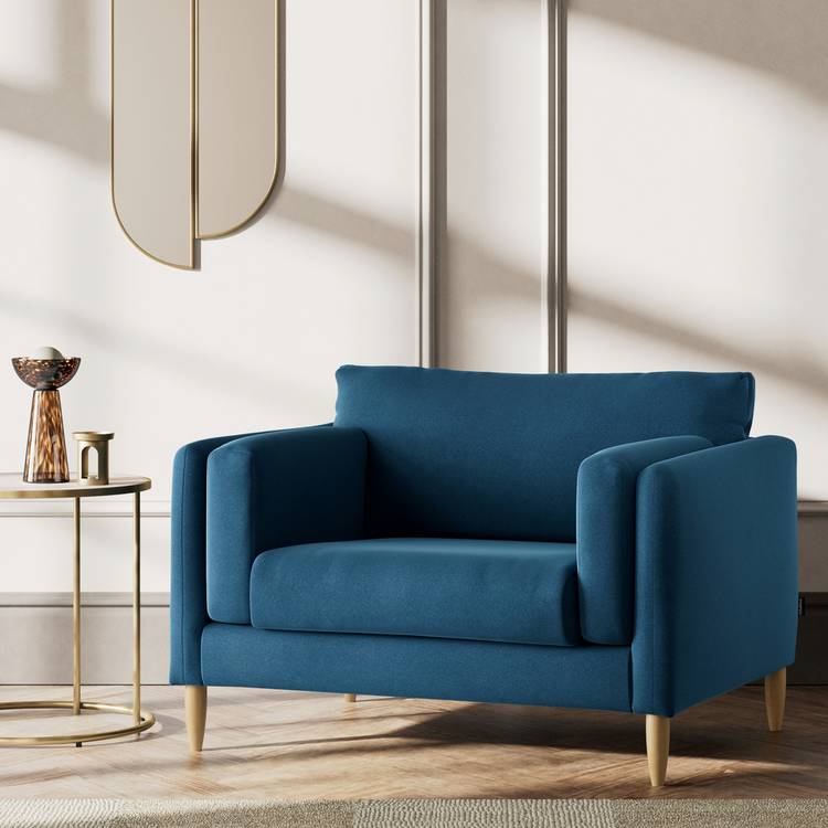 Habitat Newington Velvet Cuddle Chair - Ink Blue - Ash Leg 0