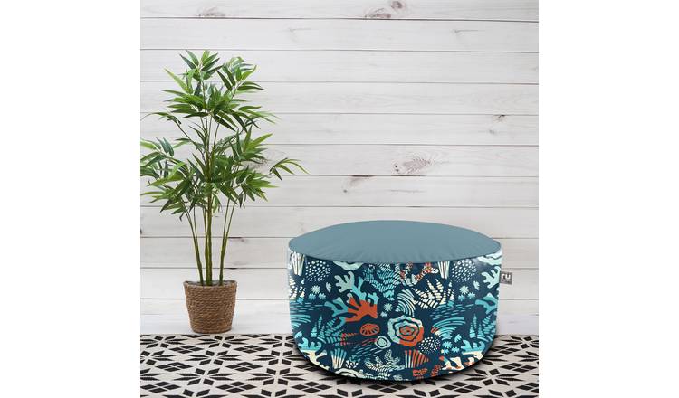 rucomfy Fabric Drum Pouffe- Blue
