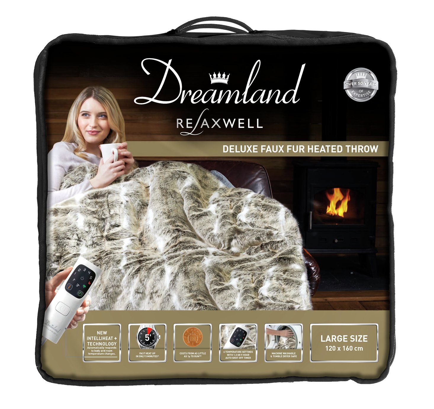 Relaxwell by Dreamland Intelliheat Faux Fur Heated Throw