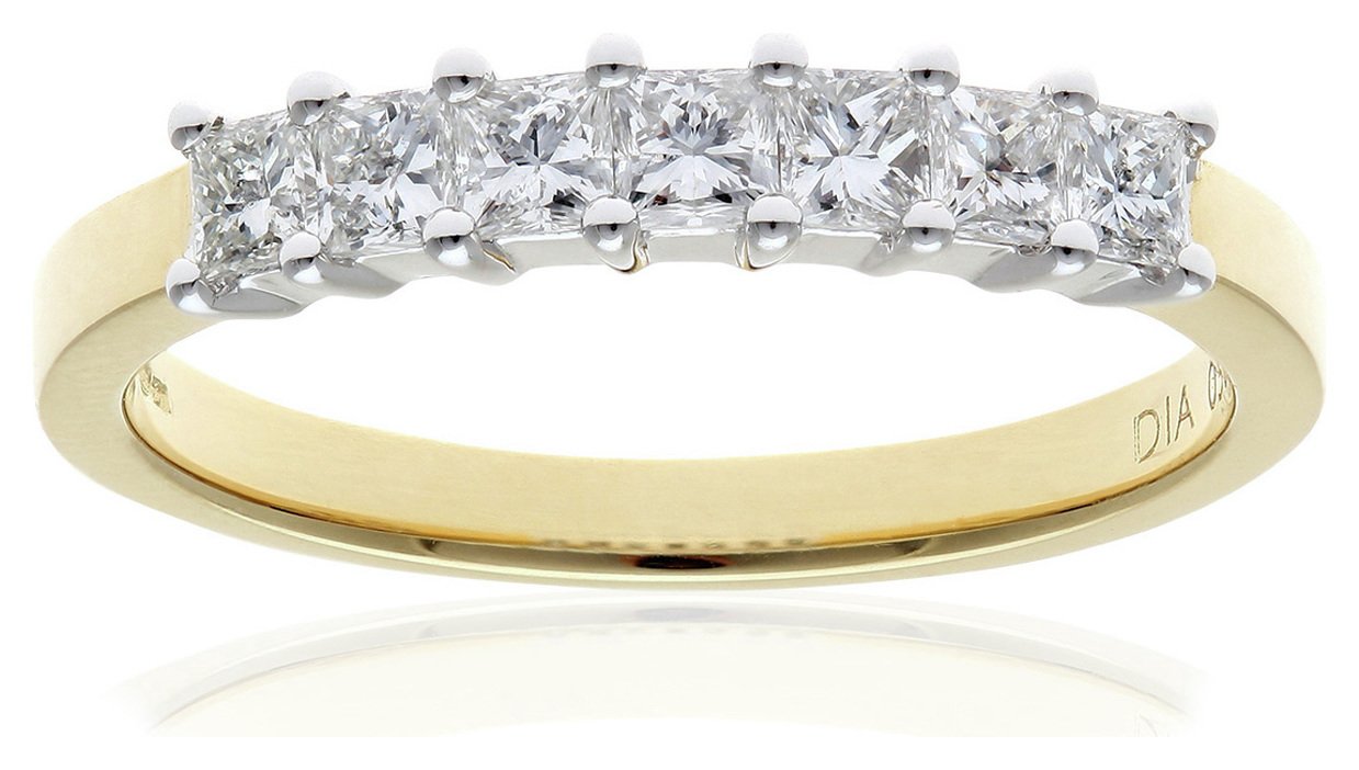 18ct Gold 0.50ct Diamond Princess Cut Ring - Size J