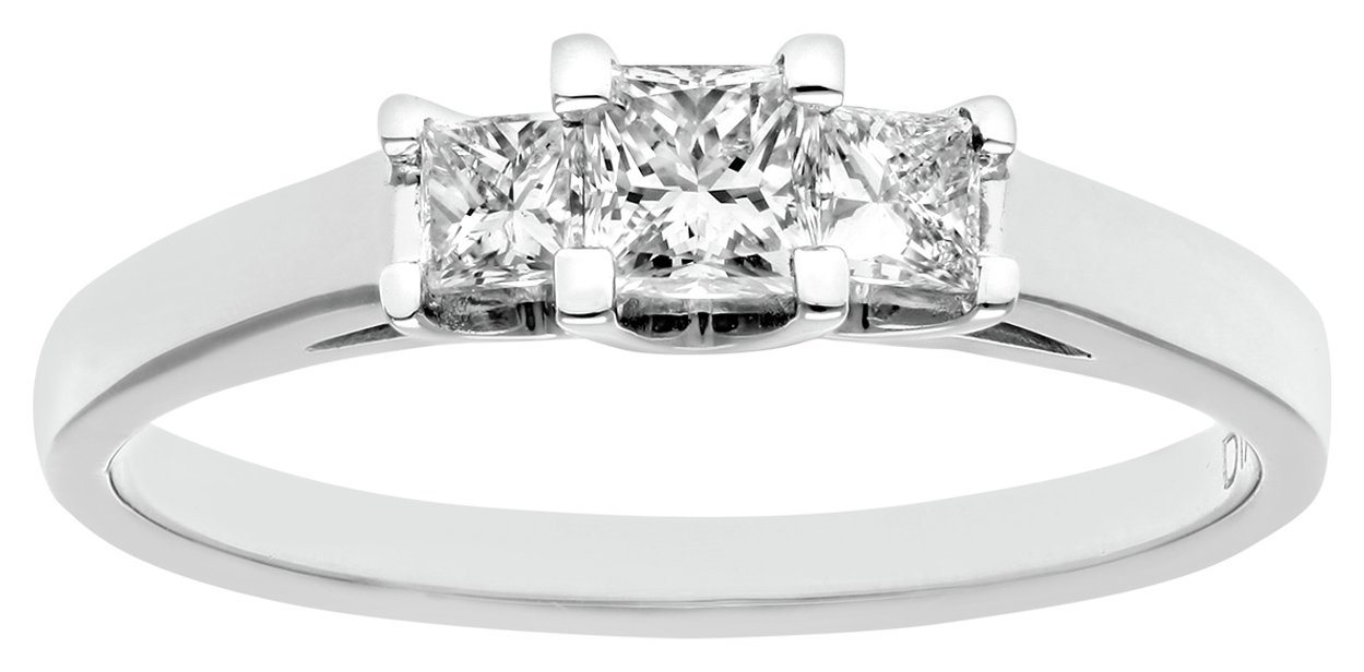 18ct White Gold 0.50ct Diamond Princess Cut Ring - Size Q