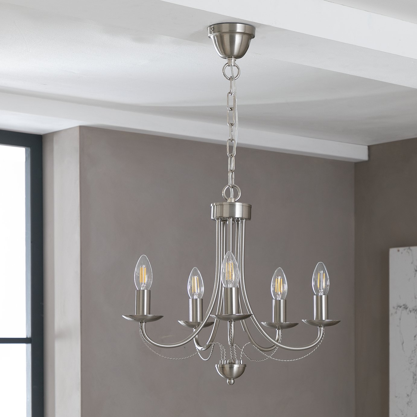 Argos Home Twirl 5 Light Twist Chandelier - Brushed Chrome