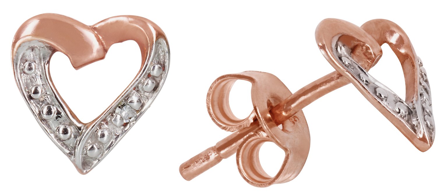 Revere 9ct Rose Gold Diamond Accent Heart Stud Earrings