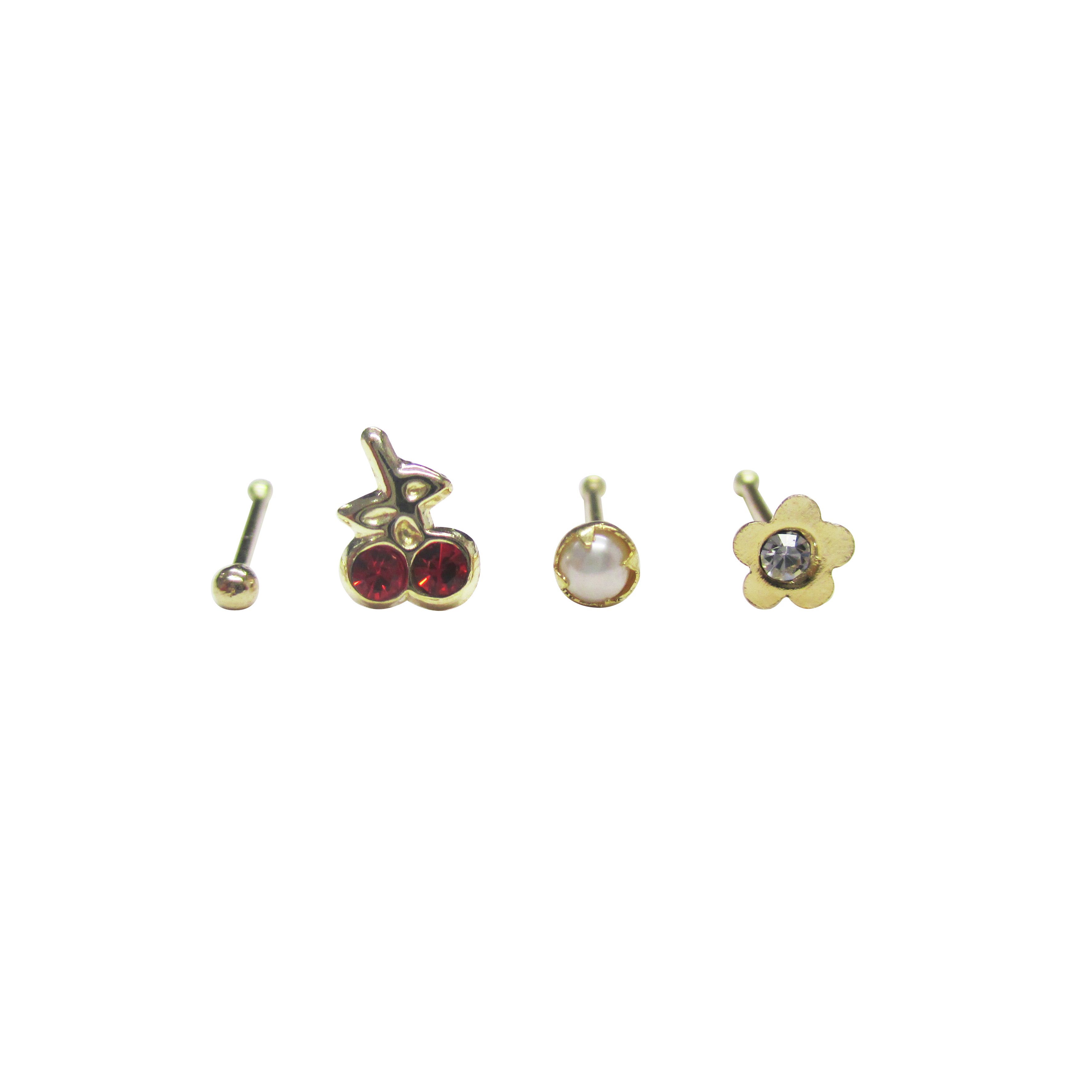 Link Up 9ct Gold Pearl and Crystal Nose Studs - Set of 4.