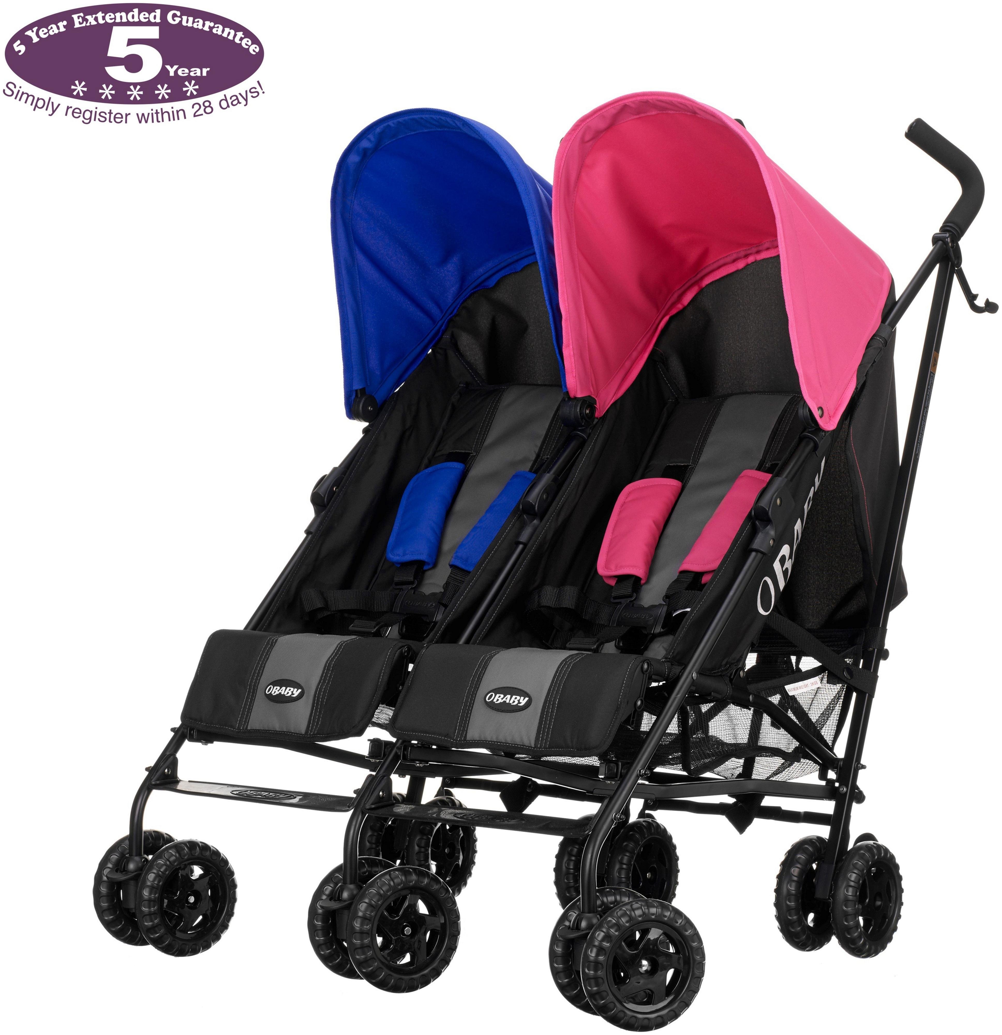 Obaby Apollo Black and Grey Double Pushchair - Pink & Blue