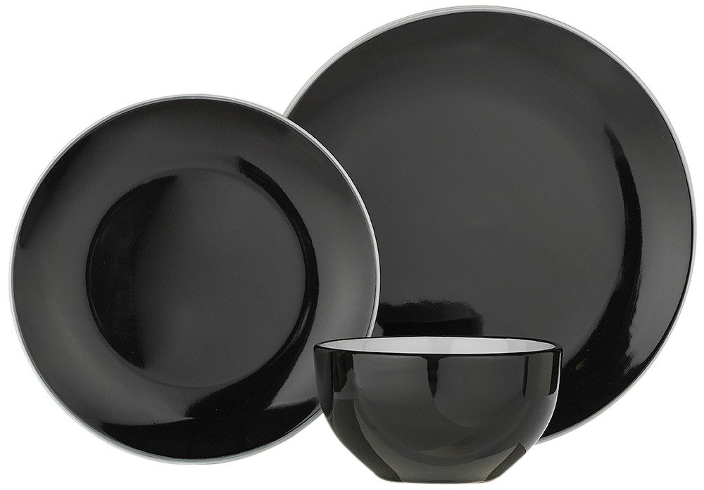 ColourMatch 12 Piece Stoneware Dinner Set - Jet Black