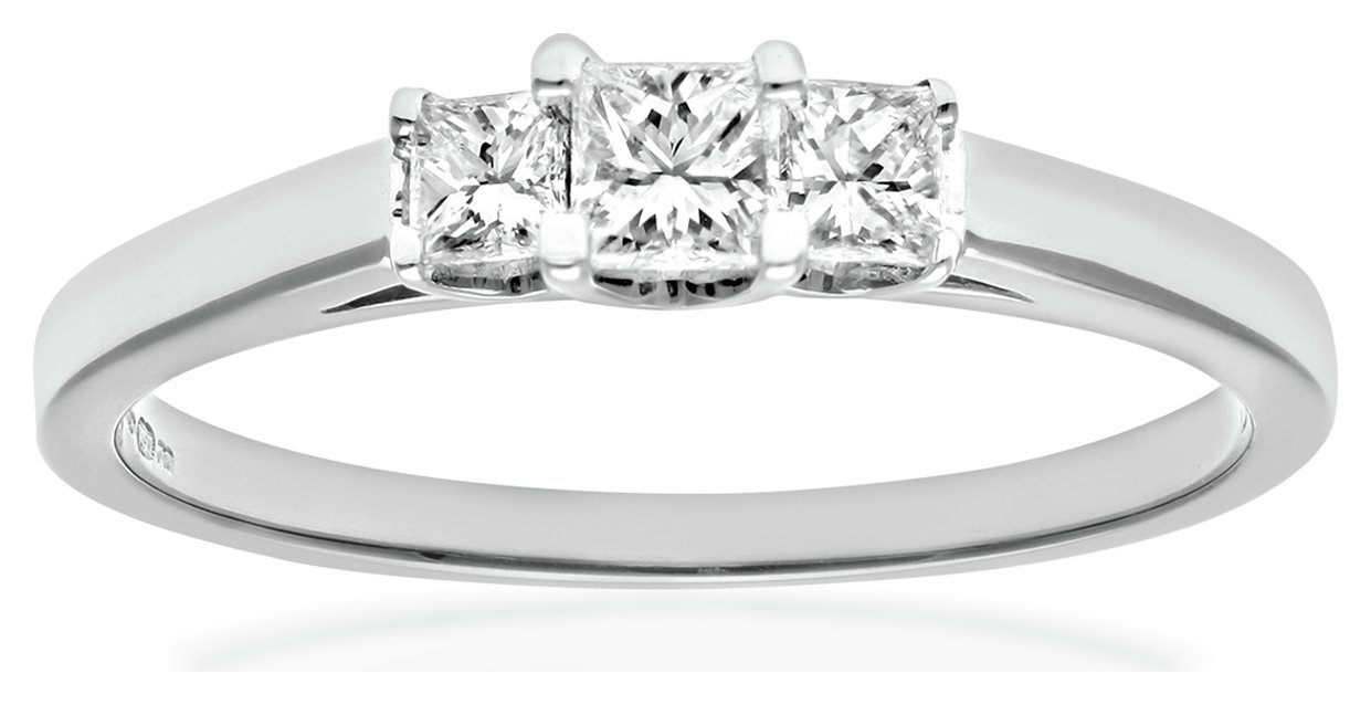 18ct White Gold 0.33ct Diamond Princess Cut Ring - Size M