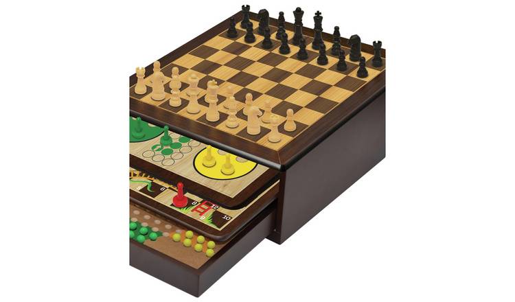 Board Game Set - Deluxe 15 in 1 Wood Tabletop Games with Storage