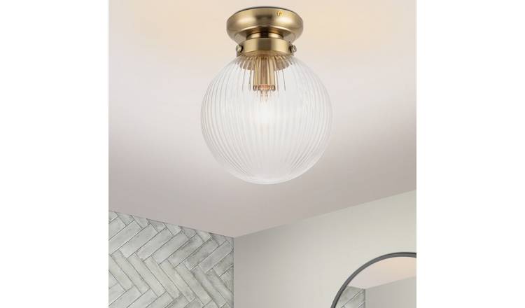 Cosylyte Finley Bathroom Classic Ribbed Glass Ceiling Light - Antique Brass