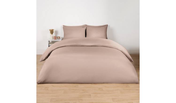 OHS Plain Dyed Microfibre Duvet Cover Set Bedding Natural - Double