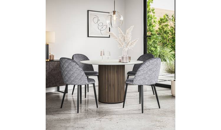 Furniture Online Arlo Raye Marble Top w Wal Legs Dining Table & 6 Grey Chairs