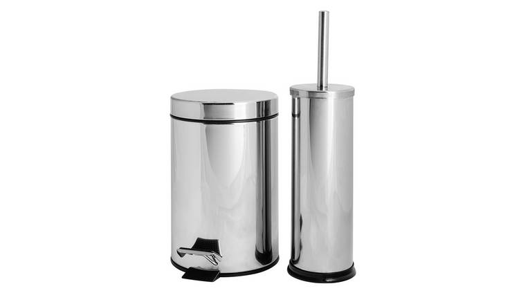 Harbour Housewares Round Toilet Brush & Bin Set - Chrome