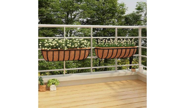Walplus Pack of 2 Steel Wall Troughs with Coco Liners - Black - 61 x 19 x 16 cm