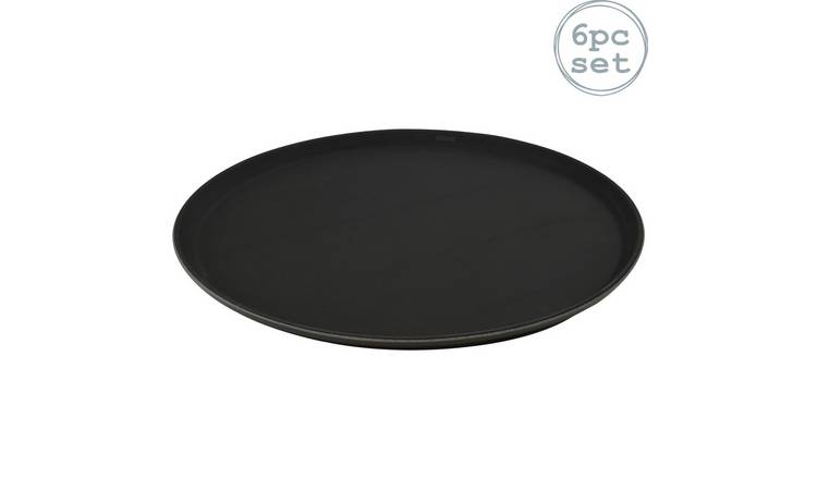 Argon Tableware Round Non-Slip Serving Trays - Black - Pack of 6