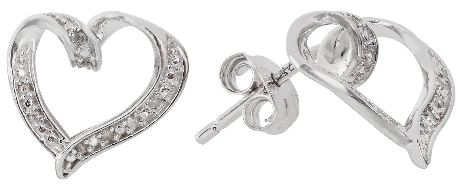 Revere Sterling Silver Diamond Accent Heart Stud Earrings