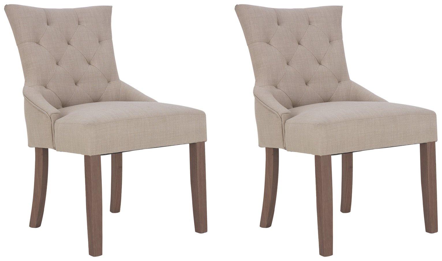 Argos Home Pin Tuck Pair of Chairs - Oatmeal/Walnut
