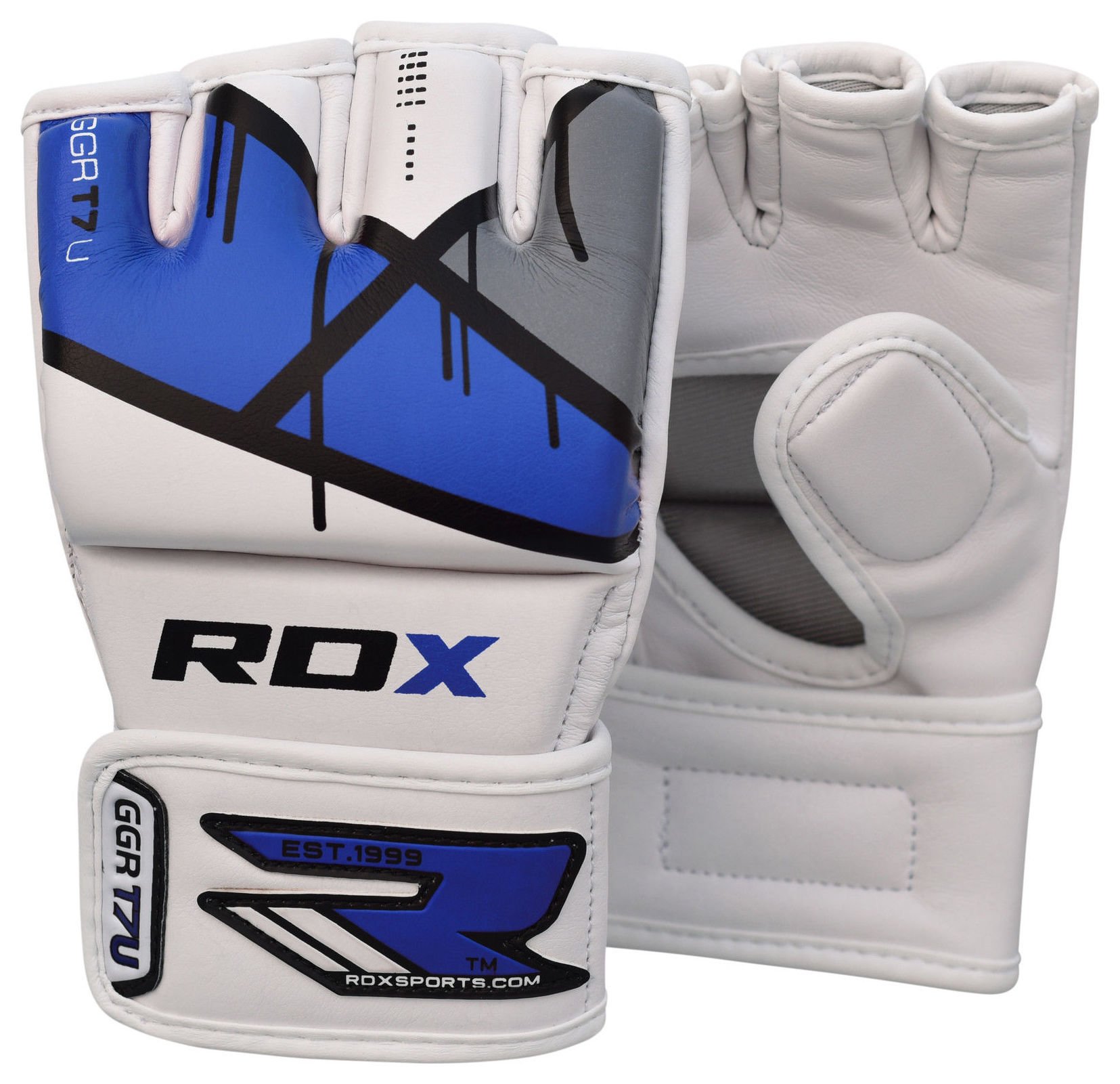 RDX Leather X Grappling Gloves Blue - Medium/Large