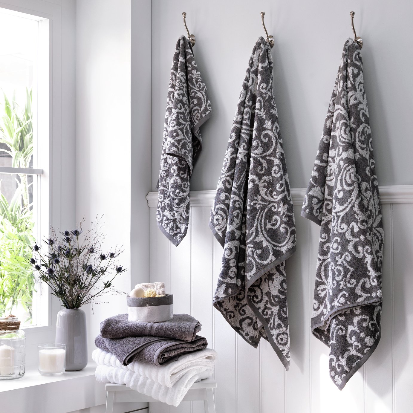 Argos Home Damask 6 Piece Towel Bale - Grey